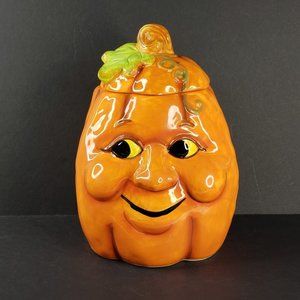 Anthropomorphic Pumpkin Face Ceramic Cookie Jar